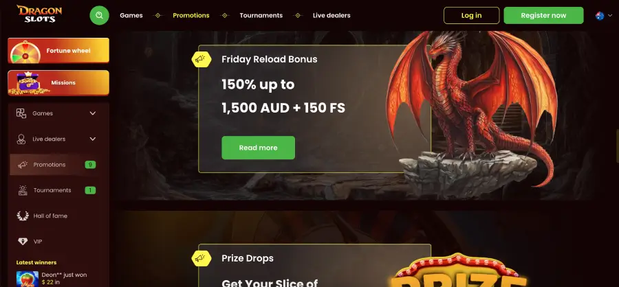 Dragon Slots casino bonus dashboard with missions and free spins rewards Dragon Slots casino bonus dashboard with missions and free spins rewards